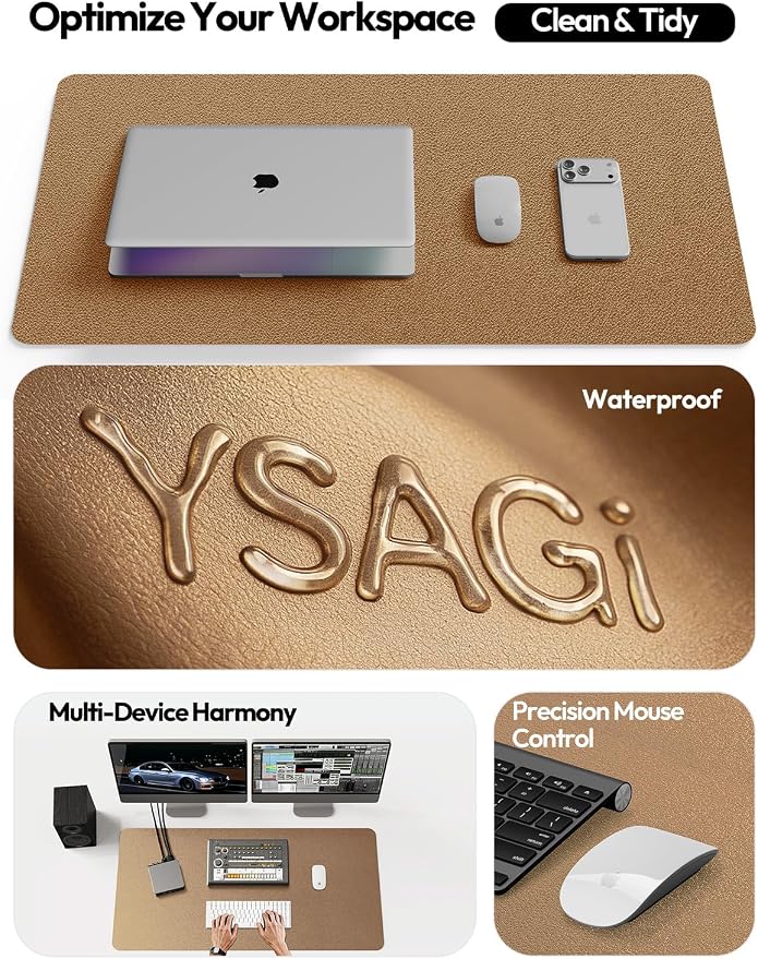 YSAGi Leather Desk Pad Protector, Office Desk Mat, Large Mouse Pad, Non-Slip PU Leather Desk Blotter, Laptop Desk Pad, Waterproof Desk Writing Pad for Office and Home (Shiny Bronze,55" x 24") - Image 9