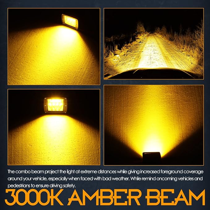 LED Cubes Amber, Nirider 2PCS 84W 3 Inch LED Pod Lights Off Road Driving Spot Flood Combo Light Bars Amber Fog Lights Square Work Light for Truck Car ATV UTV Boat - Image 4