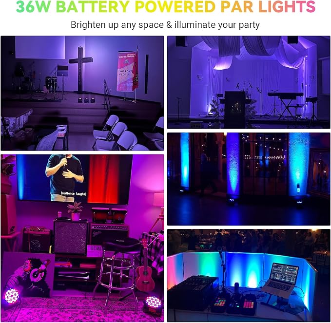 36LEDs RGB Stage Lights 2Pack: 36W LED Par - Sound Activated Remote & DMX Control - Corded Electric Uplights for Events Wedding Party Club Band Music Dance DJ Live Show Church Lighting - Image 7