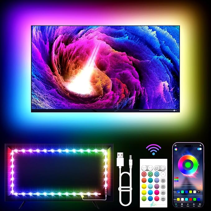 KANTUTOE TV LED Lights, 11.5ft LED Lights for 32-55 Inch TV, RGB TV Backlight Behind with Remote, Music Sync Bluetooth APP Control Strip Lights USB Powered for Bedroom, PC, Gaming Monitor by KANTUTOE