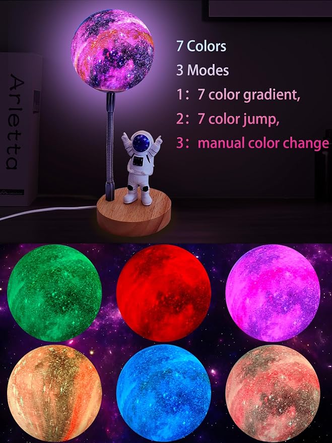 Moon Lamp for Kids, Space Buddy Lights with 7 Colors, Astronaut Night Light - Image 2
