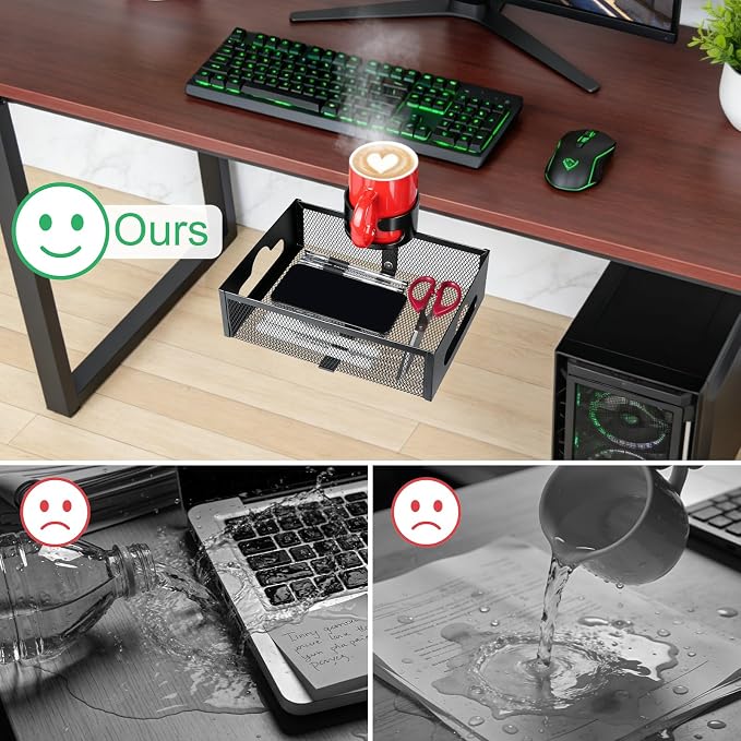 Desk Cup Holder Clamp, Clip On Table Cup Holder with Rotation Drawer - Image 7
