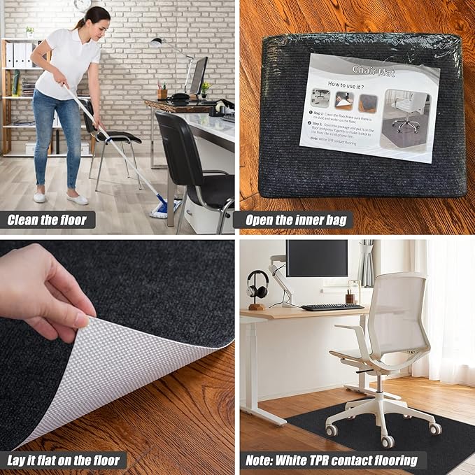 Sycoodeal Office Chair Mat for Hardwood Floor,Office Computer Gaming Chair Mat for Tile Floor,Large Floor Protector Rug,Anti-Slip,Easy to Clean,Black(40"x55") - Image 7