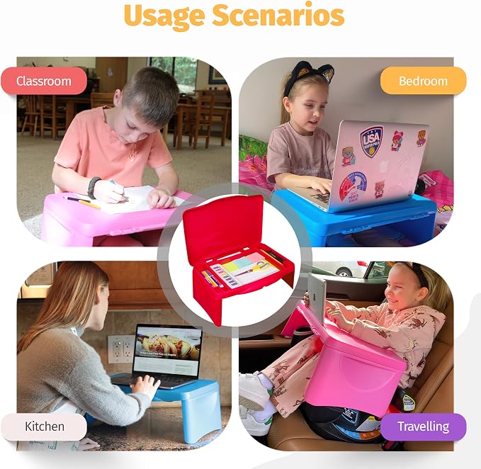 Aerolife Folding Lap Desk - Foldable Table for Work, Study, Gaming, Arts, Crafts, School - Collapsible Laptop Tray with Storage Compartment - Portable Writing Station for Kids, Adults (Red) - Image 6
