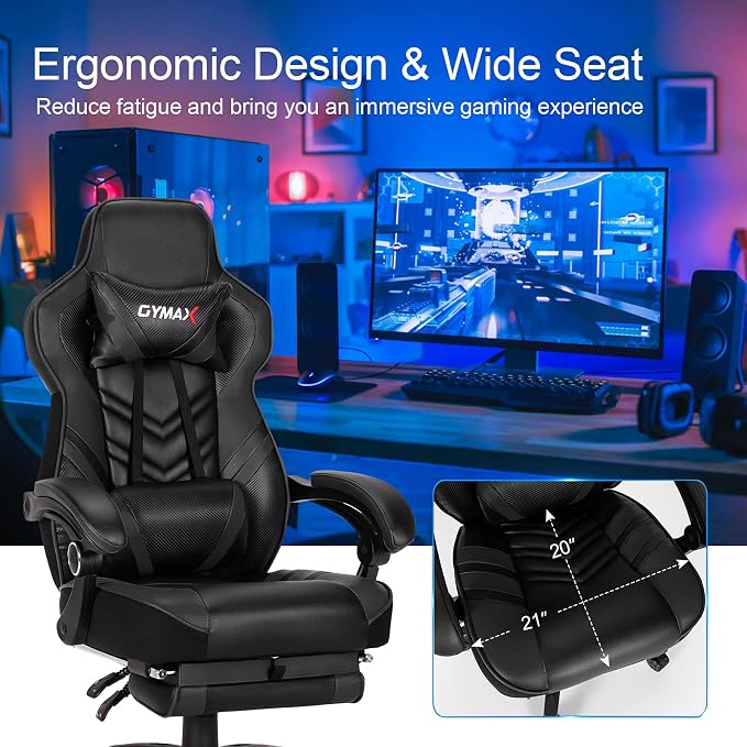 GYMAX Gaming Chair, Ergonomic Computer Chair with Footrest, Linkage Armrests & Lumbar Cushion, Big Wide High Back Video Gaming Chair, Reclining Office Rolling Chair for Adult/Teens (Black) - Image 5