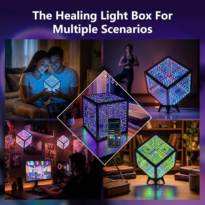 Infinity Hyper Cube LED Table Lamp - Infinity Mirror Light with 100+ Patterns, Music Sync, App Control, Night Light for Gaming, Party, Living Room, Bedroom Light Display and More (5 Inches) - Image 6