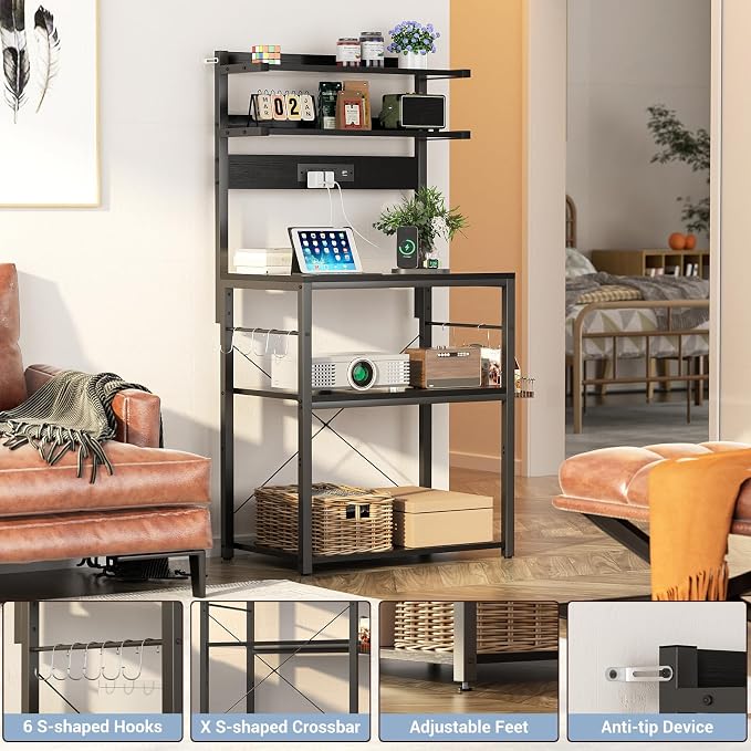 Aheaplus Bakers Rack with Power Outlet & RGB LED, 5-Tiers Coffee Bar Table - Image 4