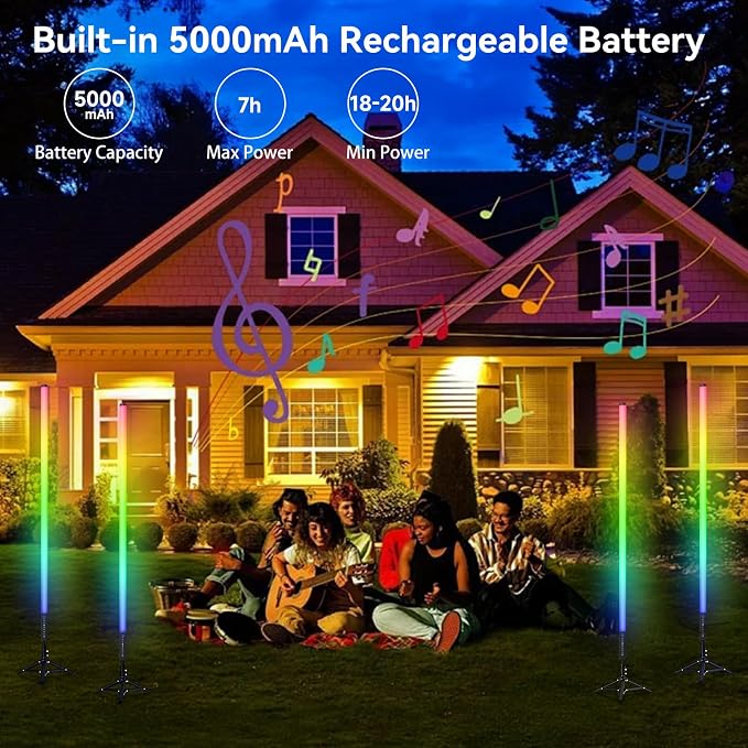 4 Pack DJ Tube Lights 4ft Battery Powered Light Bar 120cm Handheld LED DJ Lights with Stand, Music Sync, 500 Vivid Effects, Portable Stick Lights for Concer Neon Parties Stage Lighting Photography - Image 5