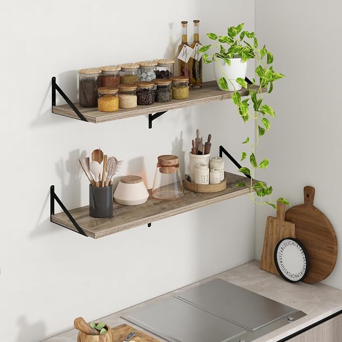 Axeman Deep Floating Shelves - 40 Inch Floating Shelves Set of 2-12 Inch Deep Grey Wood Wall Shelves for Living Room Bathroom Kitchen - Image 2