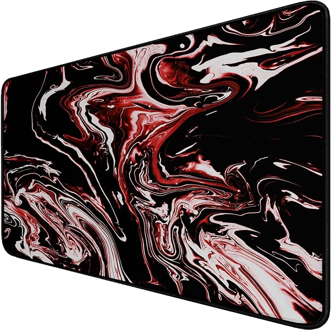 Large Extended Mouse Pad with Stitched Edges, Durable Non-Slip Natural Rubber Base, Waterproof Computer Keyboard Pad Mat for Esports Pros/Gamer/Desktop/Office/Home - Marble Red by Hsmienk