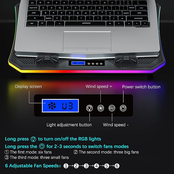TopMate C12 Laptop Cooling Pad RGB Gaming Notebook Cooler for Desk/Lap Use - Image 5