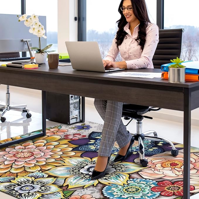 Office Chair Mat for Hardwood & Tile Floor,Boho Floral 36"x48" Computer Chair Mat for Rolling Chairs Carpet,Under Desk Non Slip Gaming Rug,Low-Pile Rubber Backing Large Protector Mat(Mandala) - Image 5