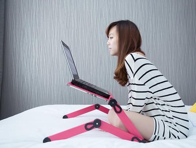 Adjustable Vented Laptop Table Stand Lapdesk Portable Bed Tray Tablet Book Stand Push Button Joints up to 17" (Pink) - Image 5