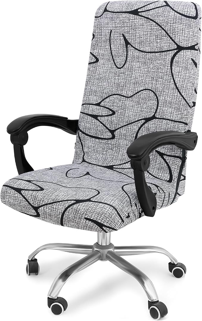 Smiry Stretch Printed Office Computer Desk Chair Covers, Grey and Black | Universal Desk Rotating Chair Slipcovers Removable Washable, Soft Fit Anti-Dust Spandex Protector Cover with Zipper by Smiry