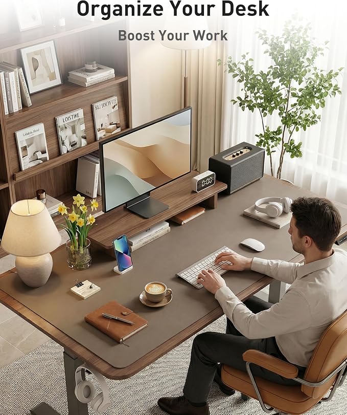 Aothia Faux Leather Desk Mat - Large Mouse Pad, Non-Slip PU Leather Blotter, Waterproof Writing Surface for Office and Home (Coffee, 42" x 17") - Image 8