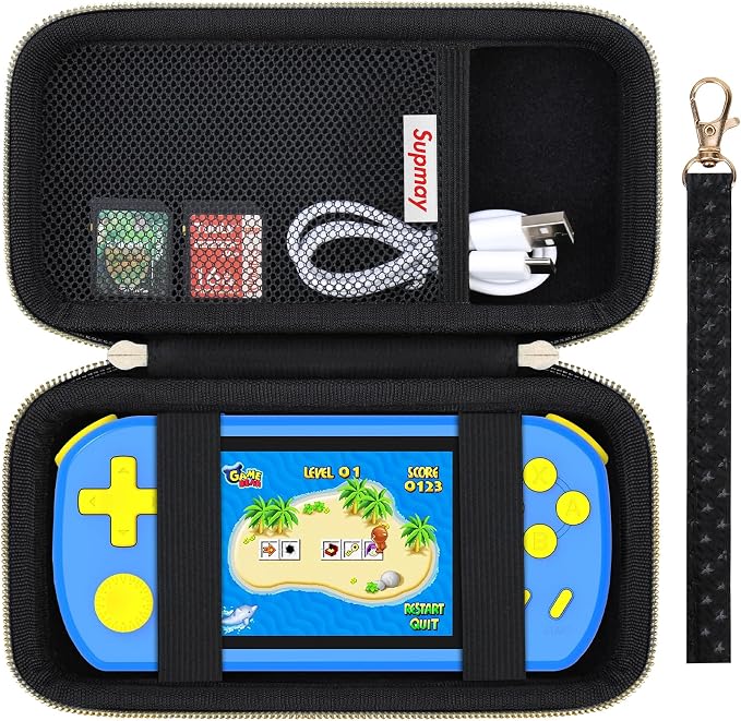 Supmay Carrying Case Compatible with CCTU / TEBIYOU Kids Handheld Games Preloaded 218 Retro Video Games, Portable Gaming Electronic Toys Storage Holder Travel Bag with Mesh Pocket, Black(Star) by Supmay