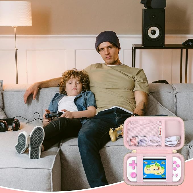 Supmay Carrying Case Compatible with CCTU / TEBIYOU Kids Handheld Games Preloaded 218 Retro Video Games, Portable Gaming Electronic Toys Storage Holder Travel Bag with Mesh Pocket for USB Cable, Pink - Image 7