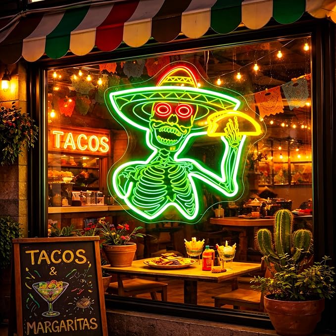 Neon Sign, Tacos Skul Neon Signs for Wall Decor LED Sign Neon Light - Image 2