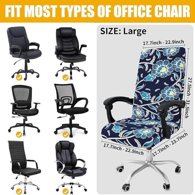 Smiry Stretch Printed Office Computer Desk Chair Covers, Midnight Blue | Universal Desk Rotating Chair Slipcovers Removable Washable, Soft Fit Anti-Dust Spandex Protector Cover with Zipper - Image 5
