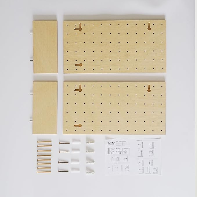 Wooden Pegboard Modular Display Organization Storage Wall Hooks Shelf (Birch Colored Finish-A) - Image 5