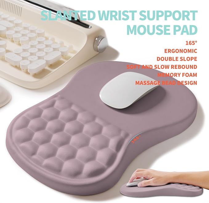 2-in-1 Ergonomic Set, Wave Rise Keyboard Wrist Rest and Massage Bulge Slope Mouse Pad Wrist Support, Cushion Memory Foam Integrated to Relieve Wrist Pain, Purple - Image 3