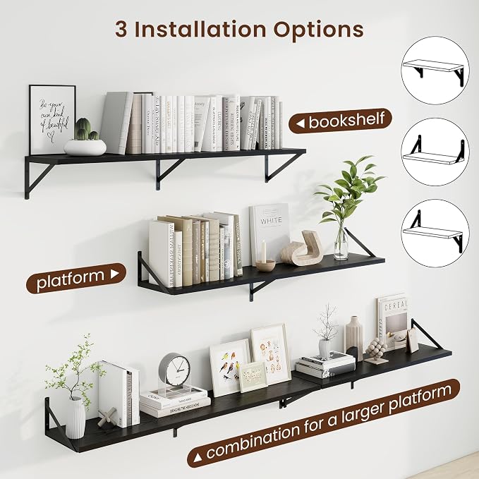 Axeman Deep Floating Shelves, 48'' x 10'' Black Wall Shelves Set of 2 - Image 4