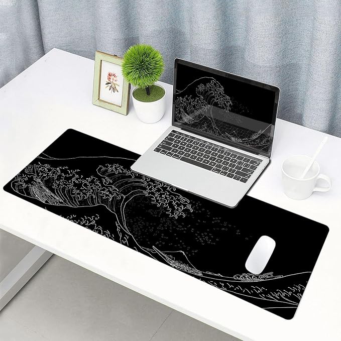 Gaming Mouse Pad, Large Mouse Pads for Desk, Non-Slip Rubber Base Mousepad, Keyboard Mouse Mat, Desk Pad with Stitched Edges, 31.5x11.8inch, The Great Wave Off Kanagawa - Image 6