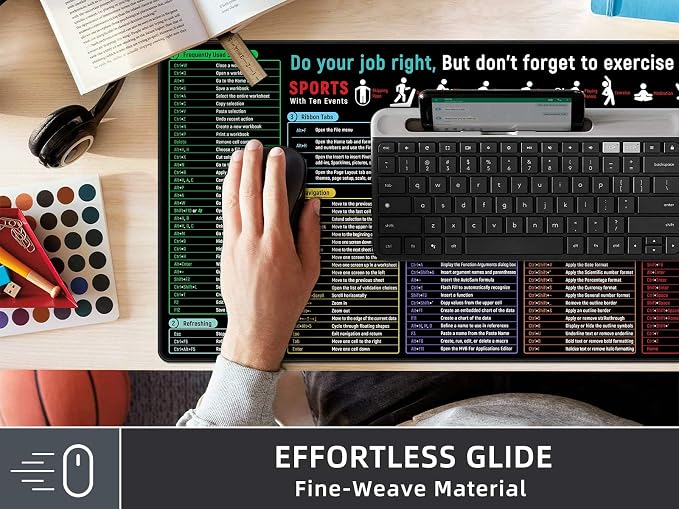 Rinaze Large Mouse Pad With Excel Shortcuts Cheat Sheet, Excel Tips Desk Mat, XXL Gaming Mousepad Keyboard Pad, Office Accessories for Computer, Mac, PC and Laptop - Image 6