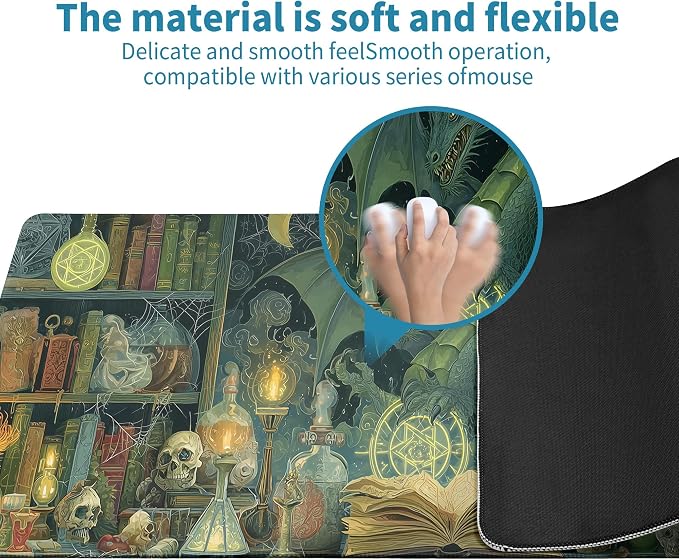 Dark Dragon Mouse Pad Desk Mat XL Extended Large Gaming Desk Pad Mousepad, Mysterious Library Computer Laptop Keyboard and Mouse Mat, Desktop Protector Mat for Office and Home 31.5x11.8 in - Image 5