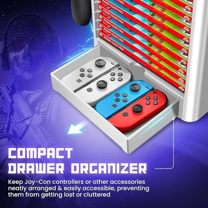 TNP Switch Organizer Station, 10-Game Storage Tower, Dock Holder, White - Image 8