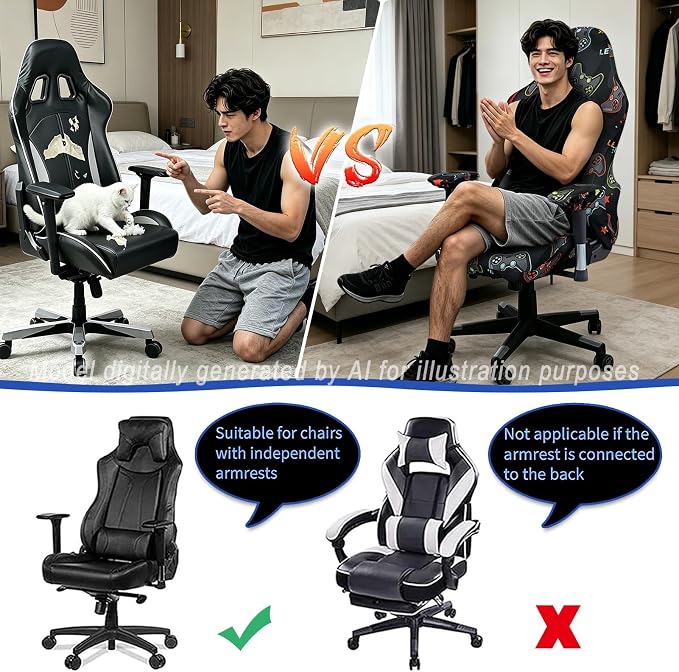 Gaming Chair Covers, 3D Printing Stretch Fit Scratch Resistant | Easy to install, Soft Breathable, Cat Scratch Proof, Washable Gaming Chair Seat Cover with Armrest Cover (No Chairs)(A) - Image 7