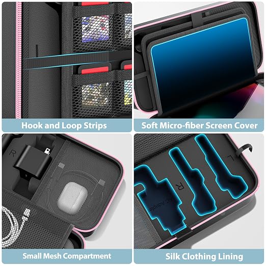 OIVO Carrying Case Compatible with 2025 Nintendo Switch, Portable Switch 2 Travel Carry Case Fit for Joy-Con 2 & Adapter, Hard Shell Protective Pouch Bag with 24 Game Slots, Pink - Image 6