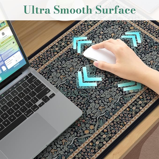 iCasso Desk Cover Mat, Office Mouse Pad,35.4x15.7in,Retro Black | Extra Large Matt for Desktop, Anti-Slip Big Mousepad with Stitched Edges for Computer, PC, Office, Home Workspace - Image 4