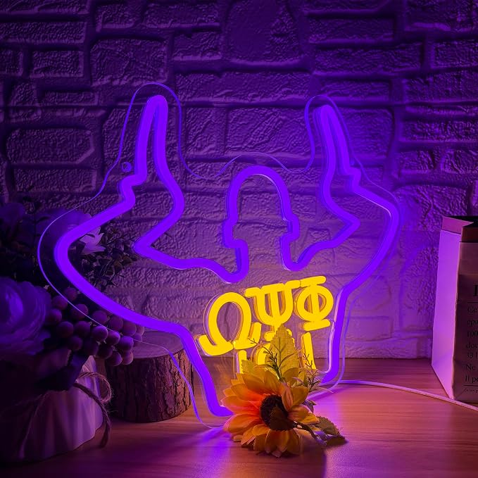 Omega Neon Light Sign Dimmable LED Greek Gesture Shape Retro Math Letter Psi Phi Neon Light, Party Bar Game Room Cinema Living Room Decor Festive Omega Birthday Holiday Gifts(15.7 * 11.8in) - Image 2
