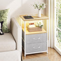 Fixwal Night Stand with Charging Station, Led Nightstand, 2 Fabric Drawers by Fixwal