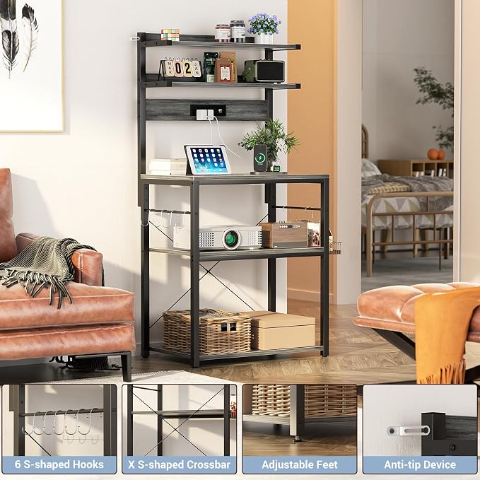 Aheaplus Bakers Rack with Power Outlet & RGB LED, 5-Tiers Coffee Bar Table - Image 4