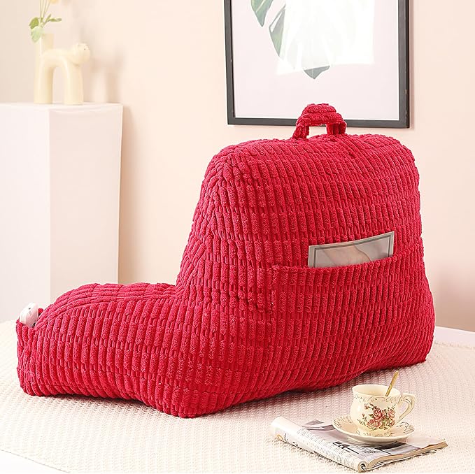 Reading Pillow for Sitting in Bed with Arm,Red Corduroy,M | Sitting Pillow for Teens Back Support,17" Backrest Pillow Supports Reading,Gaming & Relaxing in Bed,Couch,or Floor - Image 9