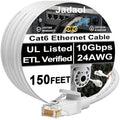 Jadaol [UL Listed Snagless Cat6 Ethernet Cable 150 ft 10Gbps, PoE++, White by Jadaol