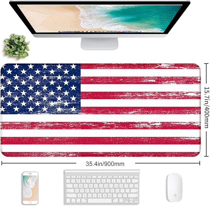 American Flag XXL Large Mouse Pad, Gaming and Home Stitching Side Table Mat | Large Extended Mouse Pad; Full Desk Coverage; Waterproof Coating; Stable Anti-Slide Base For Gaming, Office, Study Daily Use - Image 2