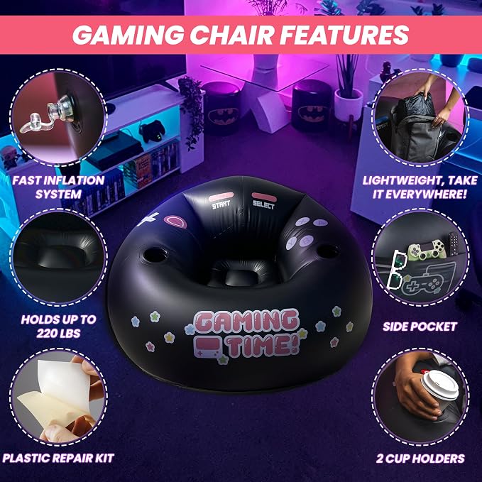 Inflatable Gaming Chair for Kids & Teens with Cup Holders and Side Pocket - This Air Gaming Bean Bag Chairs for kids is The Perfect Furniture for Gamer Room Decor - Perfect Gaming Stuff for boys 4-12 - Image 4