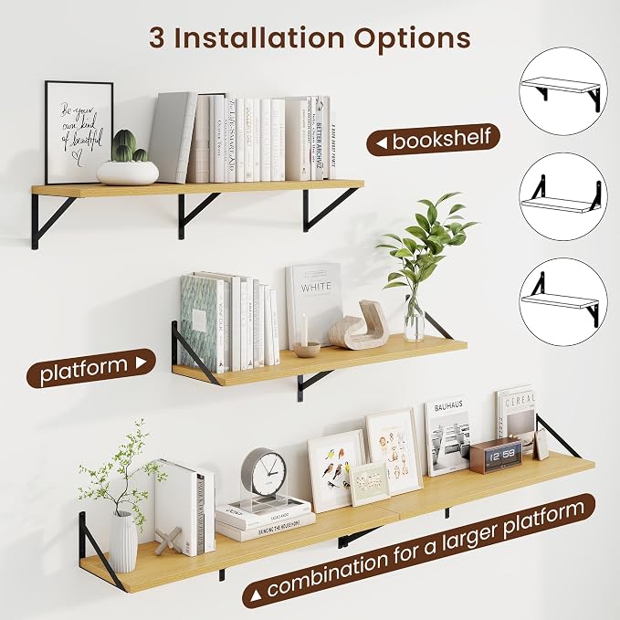 Axeman Deep Floating Shelves, 36'' x 10'' Oak Wall Shelves Set of 2 - Image 4