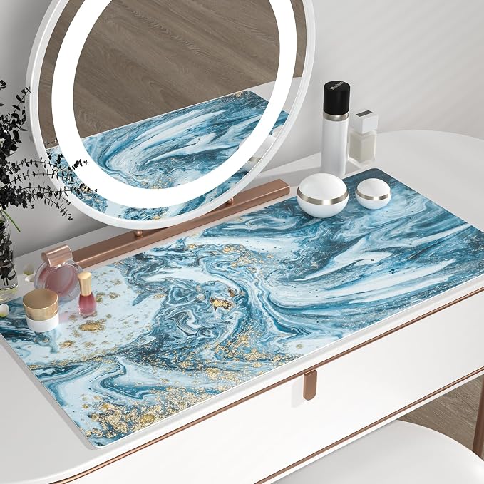 QiyI PU Leather Large Mouse Pad, Office Decor, 31.5" x 15.7", Blue Marble | Desk Décor Accessories, Extended Size, Waterproof & Easy to Clean, Smooth Surface, Non Slip Desk Organization - Image 6