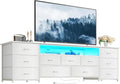Huuger 70 Inch TV Stand for 75, 80 Inch TV, 11 Drawer Long Dresser with Power Outlets and LED Lights, Entertainment Center with Storage, White Dresser with PU Leather Surface by Huuger