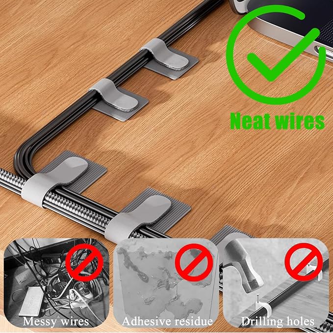 80PCS Hook and Loop Cable Ties, Under Desk Cable Management, Adhesive Cable Straps, Cord Management Hider Idea, Cord Organizer for Desk, Computer Accessories, Home Office Organization, White+Gray - Image 2