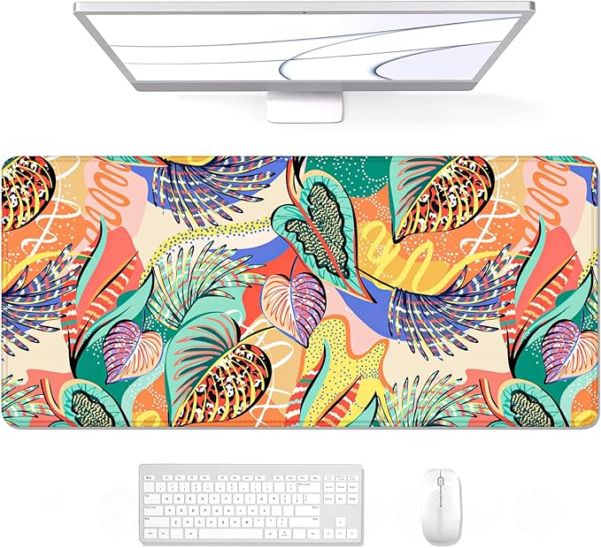 Auhoahsil Desk Mouse Pad, Large Gaming Mousepad, XXL Desk Pad, Extended Long Superior Micro-Weave Cloth Non-Slip Rubber Big Computer Mouse Mat for Gamer, Office & Home, 35" x 15", Tropical Leaves by Auhoahsil