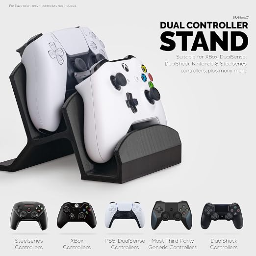 BRAINWAVZ Dual Game Controller Holder Desktop Stand - for PS5, Xbox Series X, One, PS4, Switch, PC, Gamepads & More UGDS06, Black - Image 3