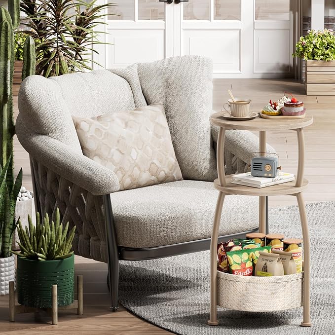 Small Side Table with Storage Basket for Living Room, 11.81in - Image 7