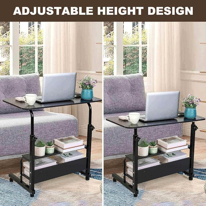 Adjustable Height Mobile Computer Desk with Wheels Black 31.5x15.7 Inch - Image 3