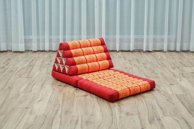 Leewadee 2-Fold Mat with Triangle Cushion – Comfortable TV Pillow, Foldable Mattress with Cushion Made of Eco-Friendly Kapok, 45 x 20 inches, Orange red - Image 5