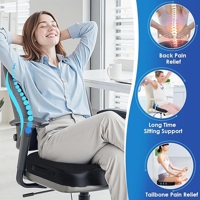 TushGuard Seat Cushion for Office Chair, Car, Memory Foam, Black X-Large | For Back, Coccyx, Sciatica, Tailbone Pain, Ergonomic Design, Non-Slip, Desk Wheelchair Use, Supportive Butt Pillow, For Man - Image 5